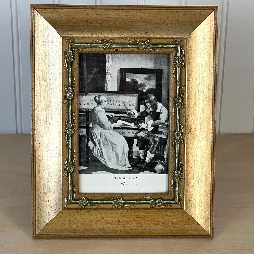 Vintage 5x7 Gold Rose Thorn Picture Frame, Green Floral Trim, 1990s Reproduction - Picture 2 of 13
